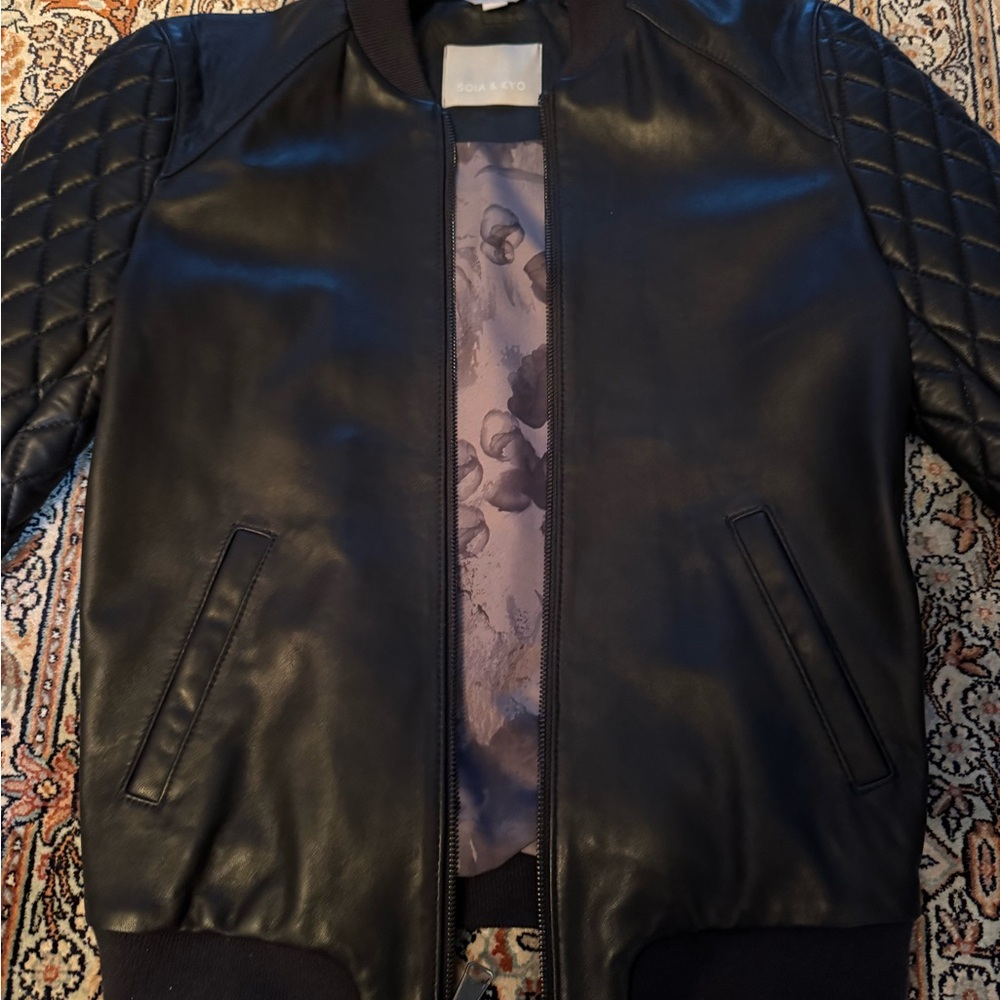 Soia & Kyo Black Quilted Lambskin Bomber (XS) - Picture 3 of 4